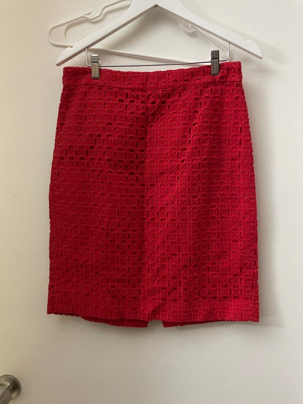 J. Crew Red Lace-Textured Pencil Skirt